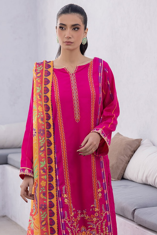 Zellbury Dyed Embroidered Textured Lawn Unstitched 3pc Suit-WUS24E31125