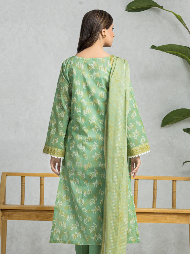 edenrobe Unstitched Green Lawn 3 Piece Suit EWU24A1-28217-3P