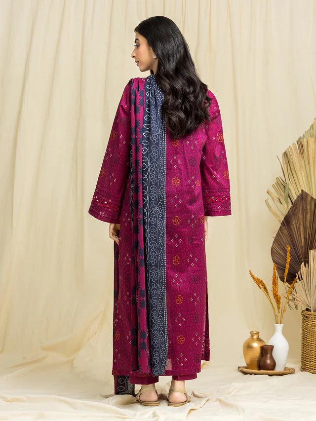 edenrobe Unstitched Magenta Lawn 3 Piece Suit EWU24A1-29064-3P