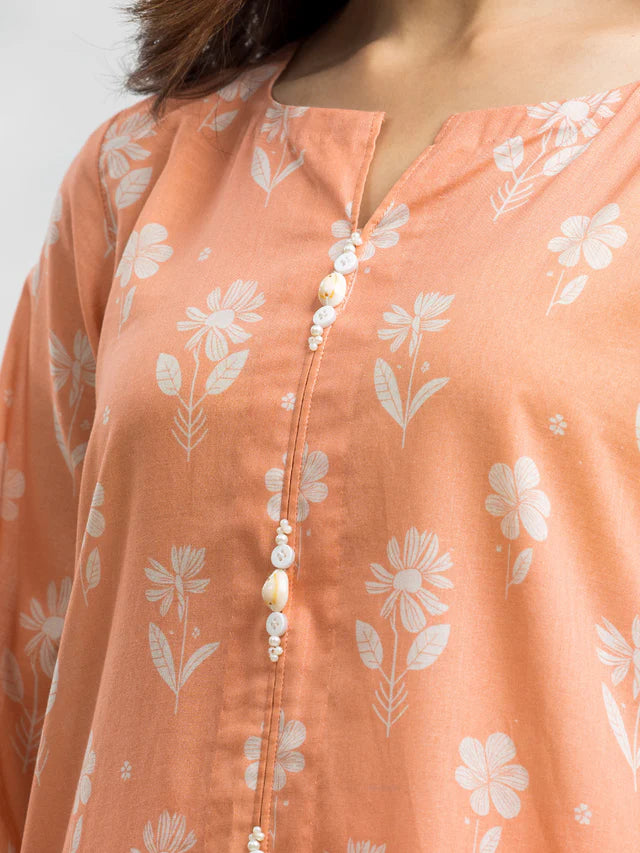 edenrobe Unstitched Peach Printed Lawn 3 Piece Suit EWU24A1-29089-3P