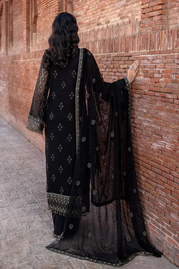 FLOSSIE SAFEERA EMBROIDERED CHIFFON UNSTITCHED 3PC SUIT S-1302 DARK VEIL