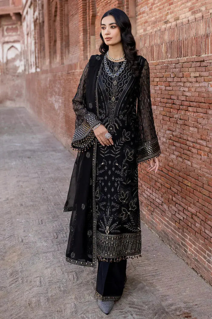 FLOSSIE SAFEERA EMBROIDERED CHIFFON UNSTITCHED 3PC SUIT S-1302 DARK VEIL