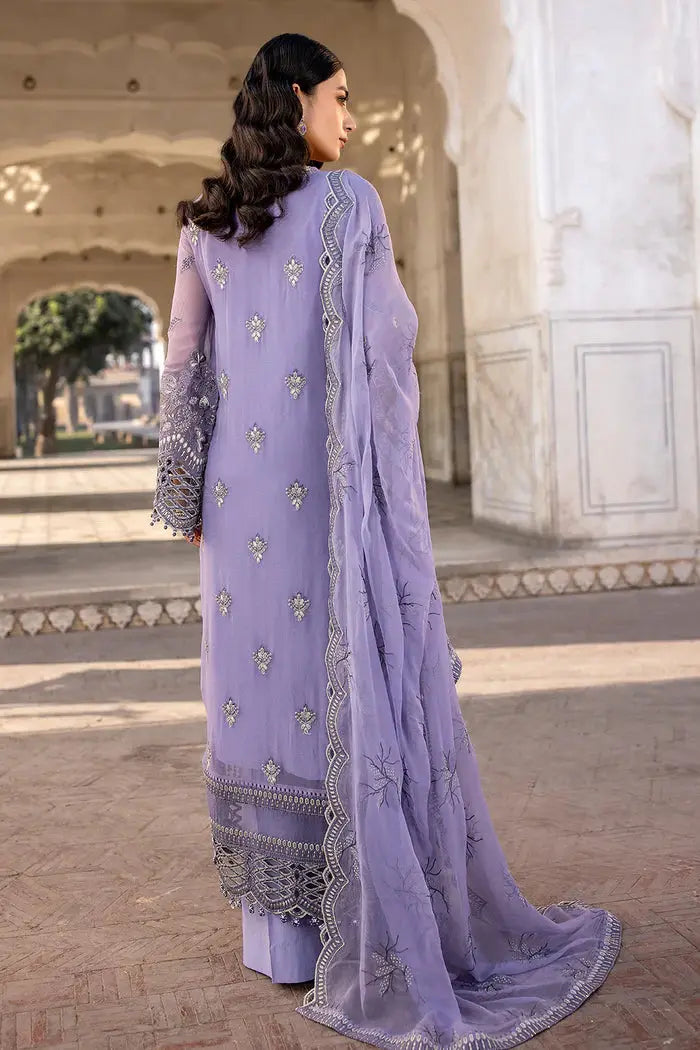 FLOSSIE SAFEERA EMBROIDERED CHIFFON UNSTITCHED 3PC SUIT S-1303-A VIOLET SWEET