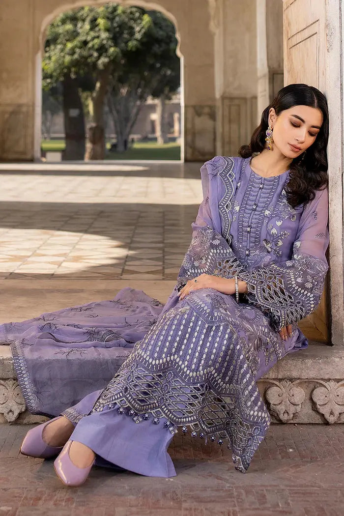 FLOSSIE SAFEERA EMBROIDERED CHIFFON UNSTITCHED 3PC SUIT S-1303-A VIOLET SWEET