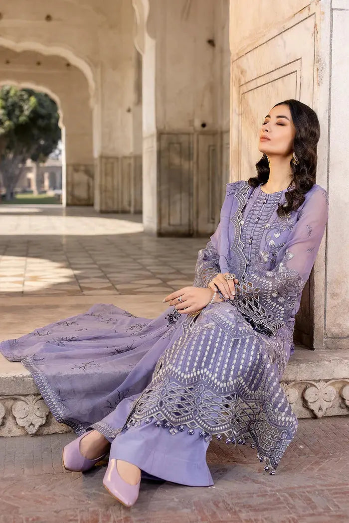 FLOSSIE SAFEERA EMBROIDERED CHIFFON UNSTITCHED 3PC SUIT S-1303-A VIOLET SWEET