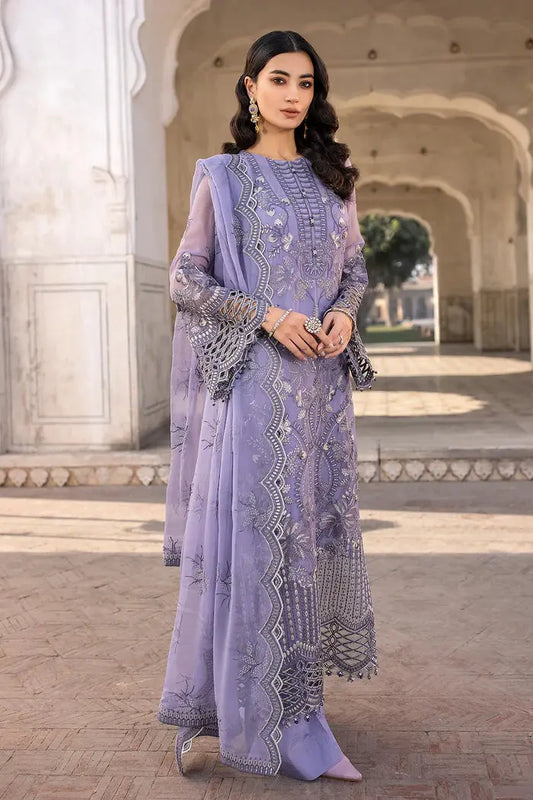 FLOSSIE SAFEERA EMBROIDERED CHIFFON UNSTITCHED 3PC SUIT S-1303-A VIOLET SWEET