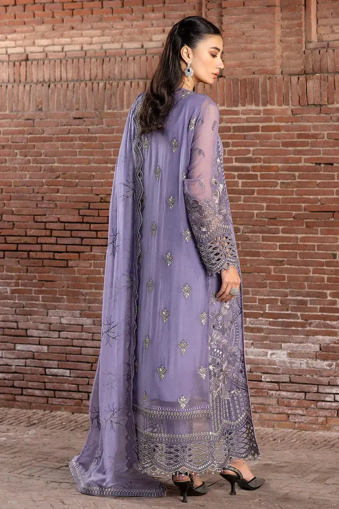 FLOSSIE SAFEERA EMBROIDERED CHIFFON UNSTITCHED 3PC SUIT S-1303-B VIOLET SWEET