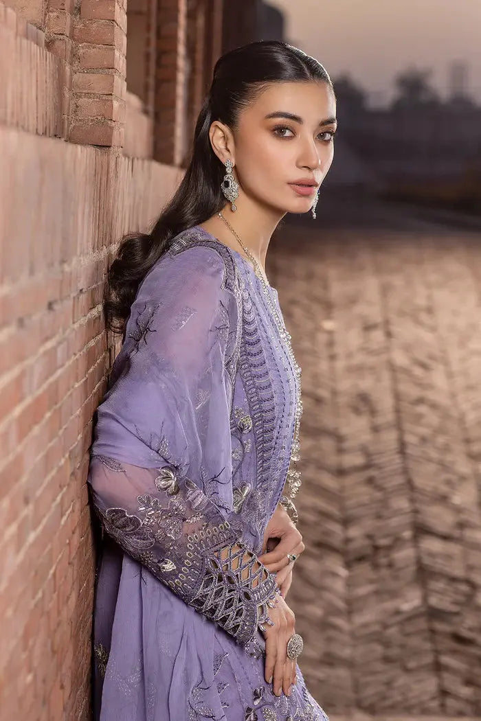 FLOSSIE SAFEERA EMBROIDERED CHIFFON UNSTITCHED 3PC SUIT S-1303-B VIOLET SWEET