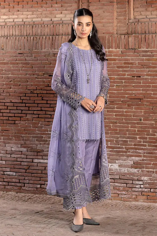 FLOSSIE SAFEERA EMBROIDERED CHIFFON UNSTITCHED 3PC SUIT S-1303-B VIOLET SWEET