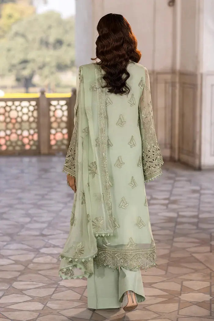 FLOSSIE SAFEERA EMBROIDERED CHIFFON UNSTITCHED 3PC SUIT S-1304 LUSTER GREEN