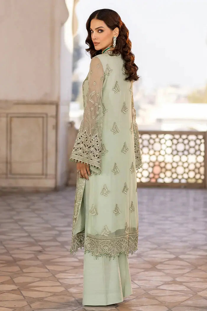 FLOSSIE SAFEERA EMBROIDERED CHIFFON UNSTITCHED 3PC SUIT S-1304 LUSTER GREEN