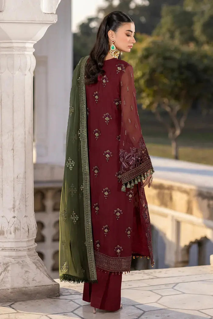 FLOSSIE SAFEERA EMBROIDERED CHIFFON UNSTITCHED 3PC SUIT S-1305 CHERRYADE