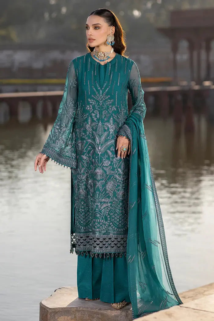 FLOSSIE SAFEERA EMBROIDERED CHIFFON UNSTITCHED 3PC SUIT S-1306 COLD LIGHT