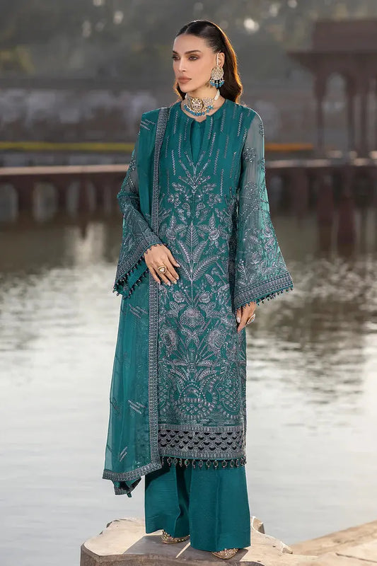 FLOSSIE SAFEERA EMBROIDERED CHIFFON UNSTITCHED 3PC SUIT S-1306 COLD LIGHT