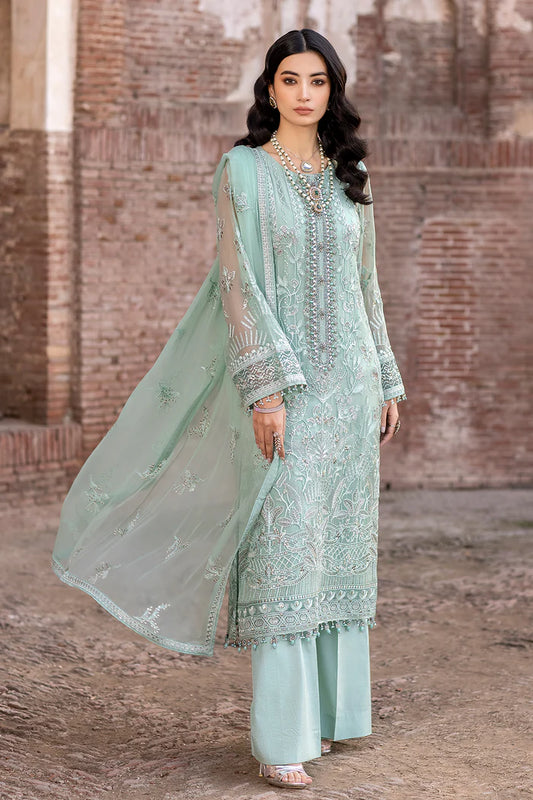 FLOSSIE SAFEERA EMBROIDERED CHIFFON UNSTITCHED 3PC SUIT S-1309 A Snow Pea